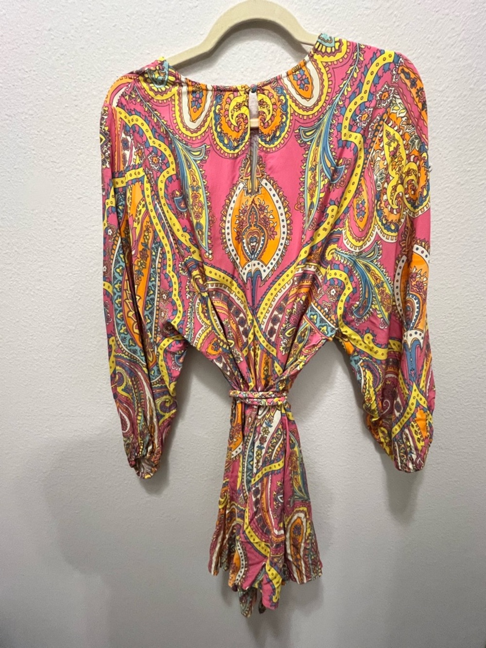 Boston Proper Pink Paisley Long Sleeve Tie-Waist Dress With Braided Sash - Picture 4 of 9